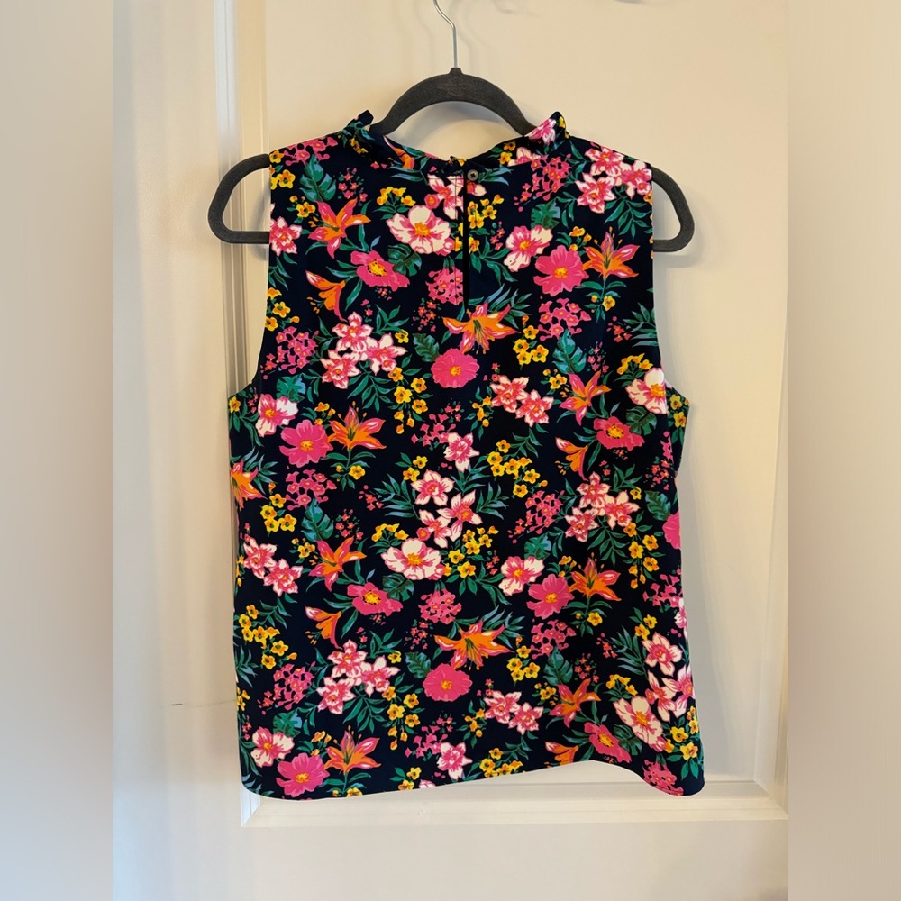 J. Crew Factory Floral Sleeveless Blouse - Navy and Pink - Picture 3 of 5
